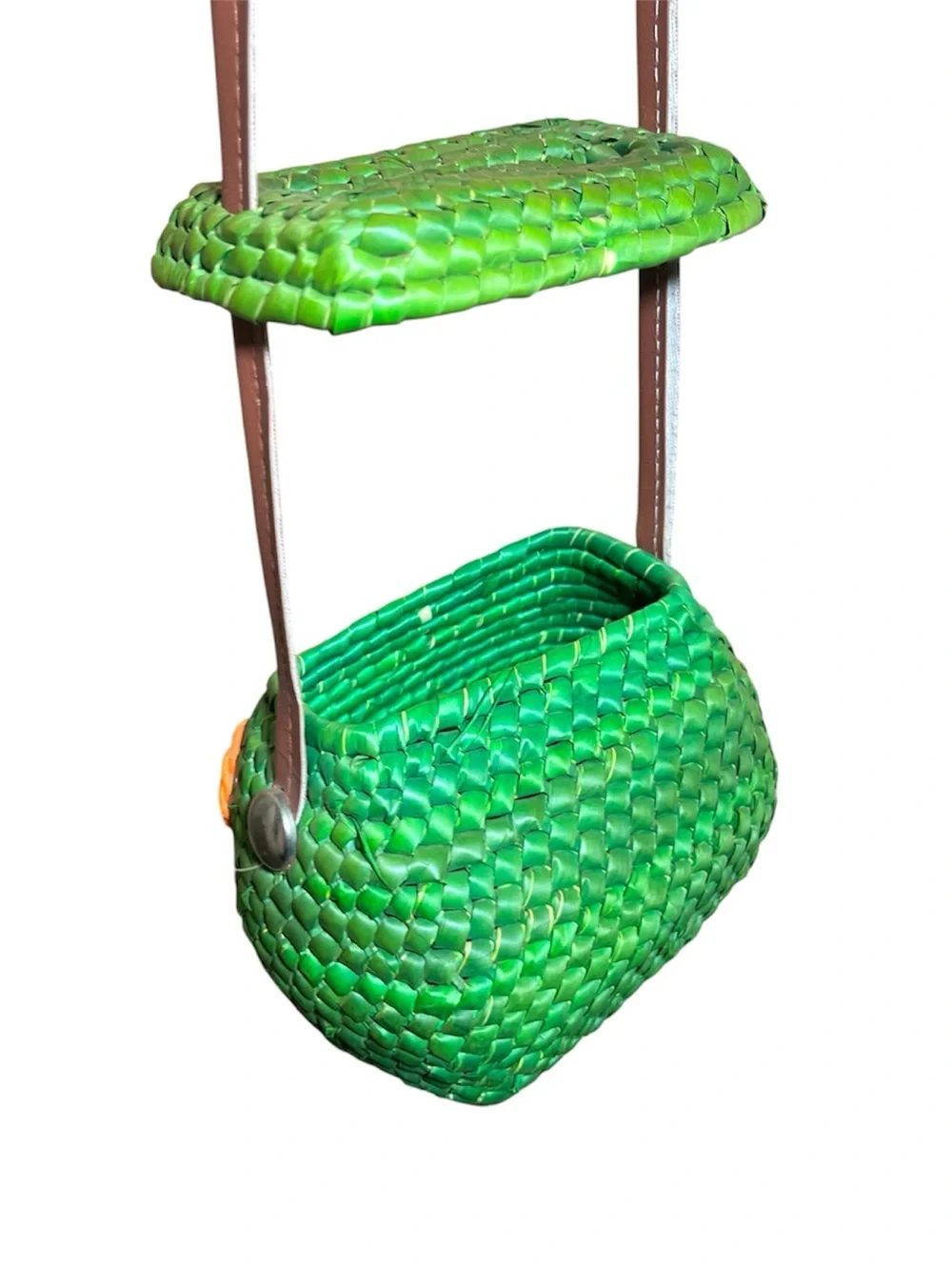 Handwoven Pink & Green Floral Crossbody Basket Bag